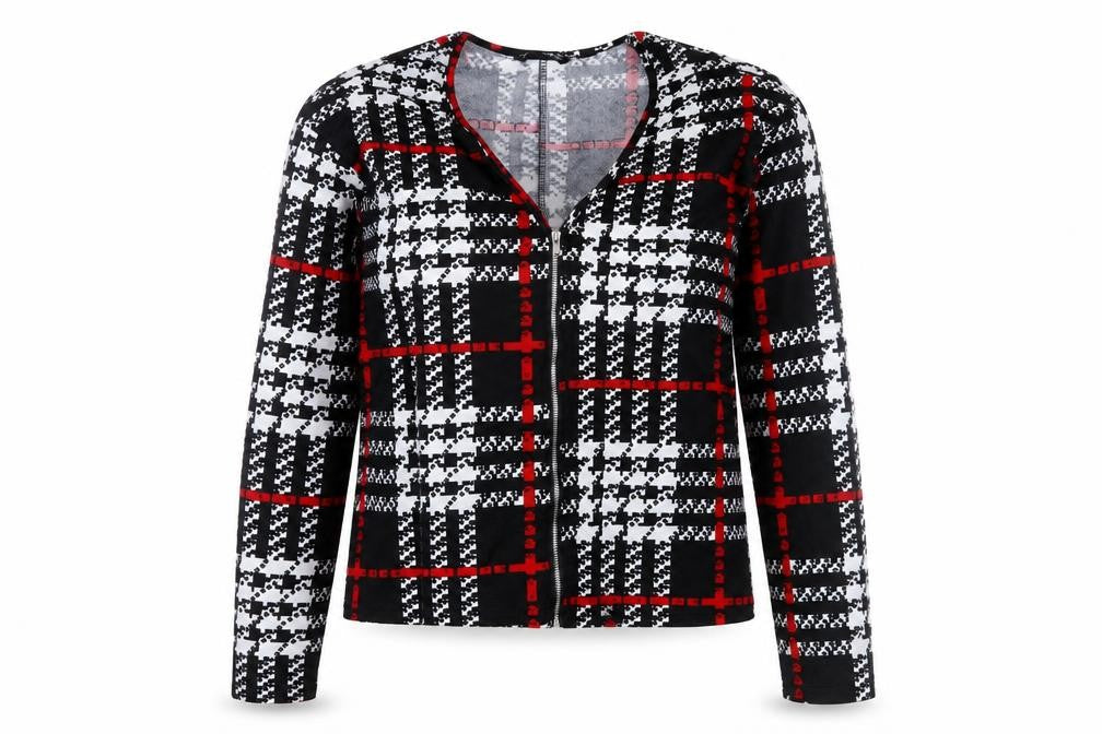 Front view of SHEIN women’s black check basic blouse, size S