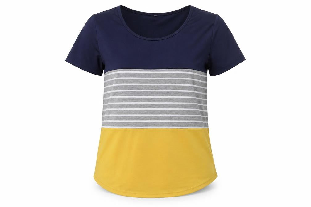 Front view of Preworn women’s grey striped basic t-shirt, size M