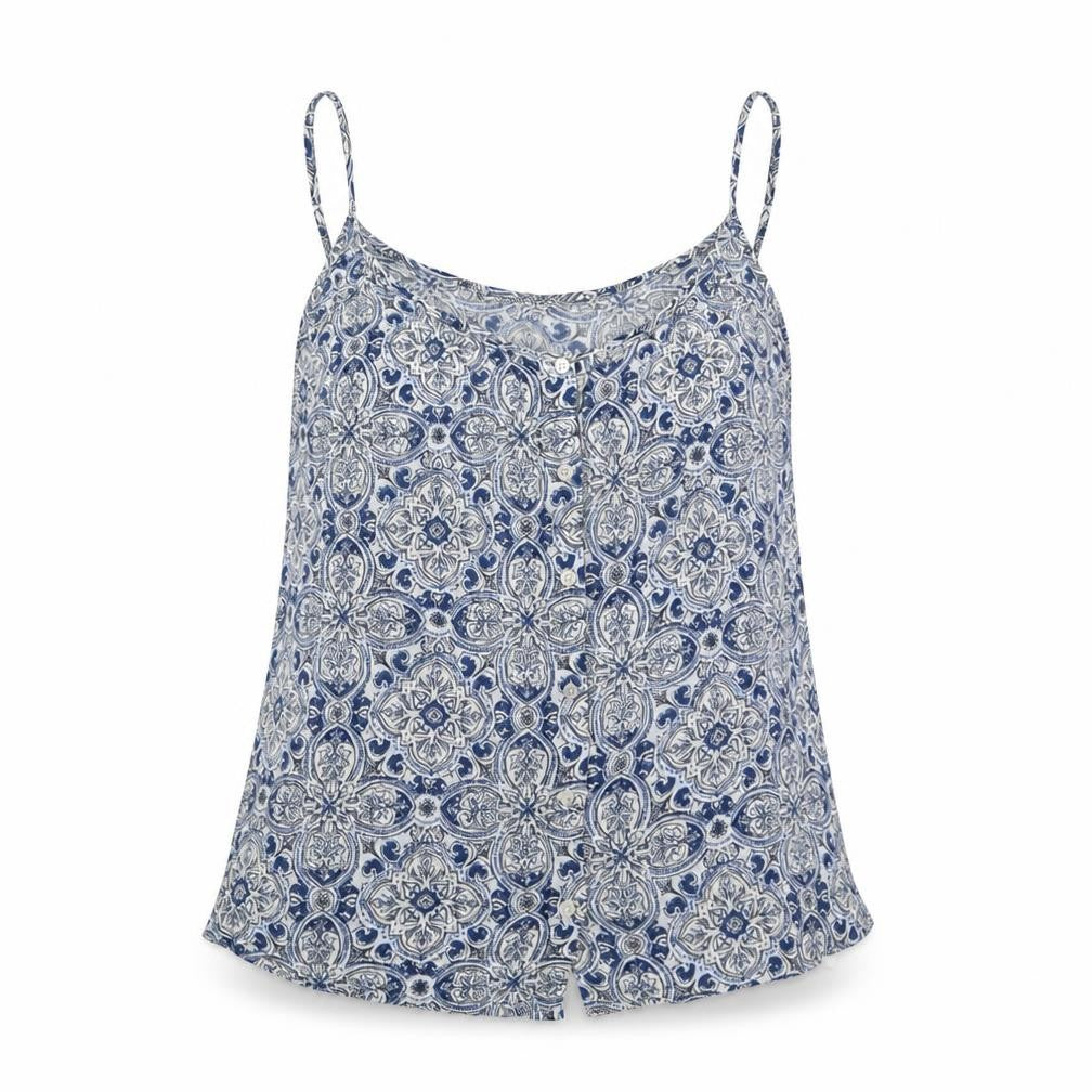 Front view of Next women’s blue floral camisole blouse, size UK 6