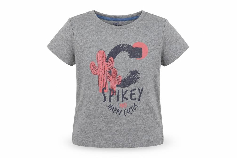 Front view of Lupilu girls’ grey basic t-shirt, size 5-6, years - cactus