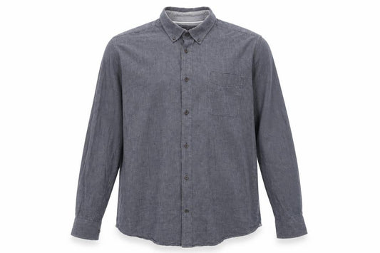 Front view of Maine New England men’s blue houndstooth button-up, size XL, - tailored fit