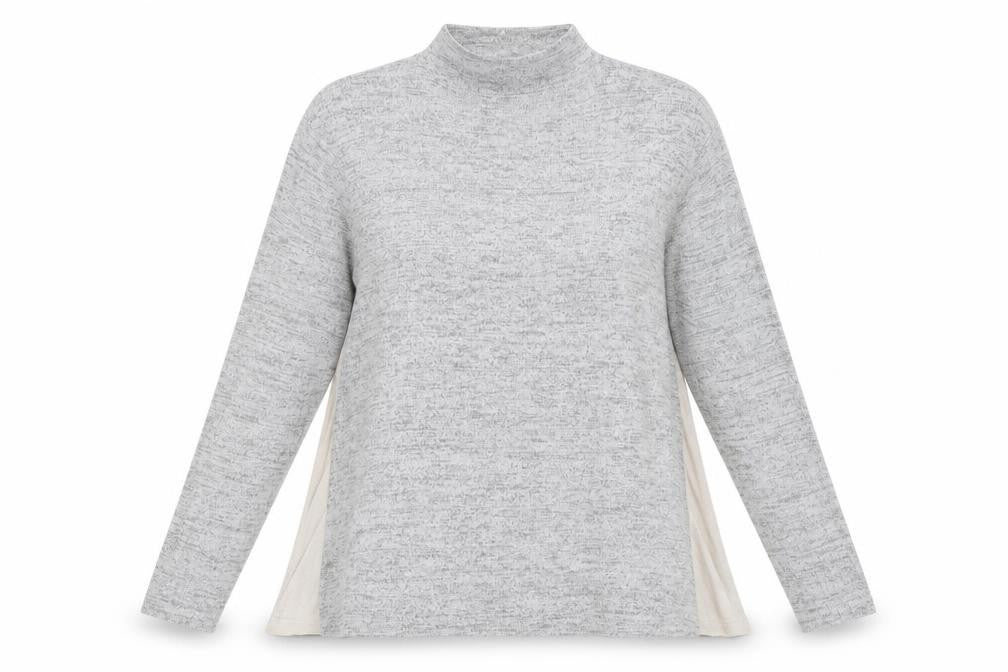 Front view of Next women’s grey knit jumper, size UK 18, - side panel detail