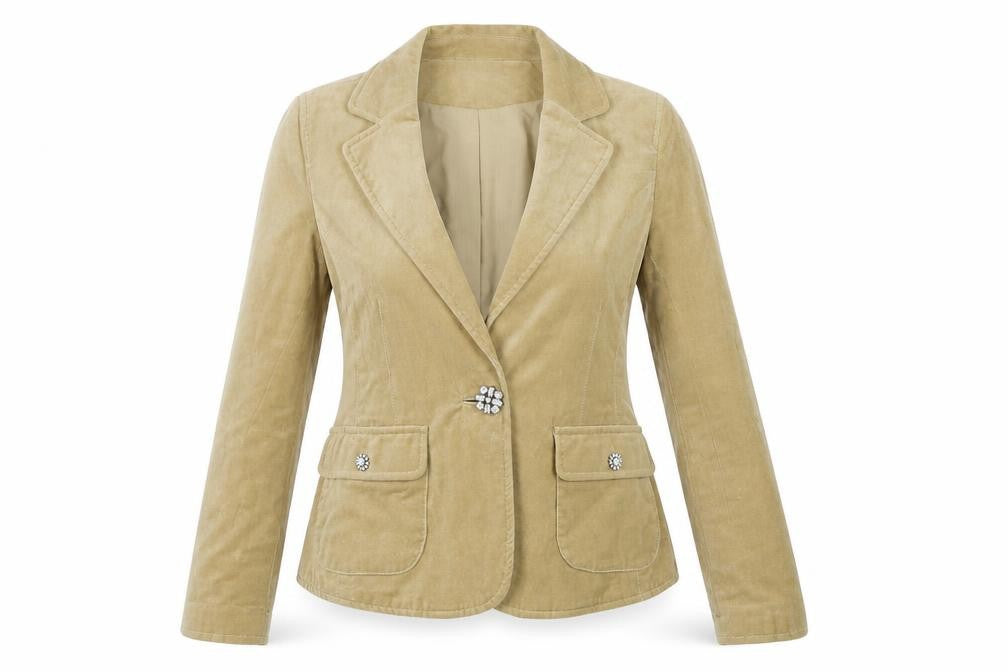 Front view of Todays Woman women’s beige jacket blazer, size UK 10