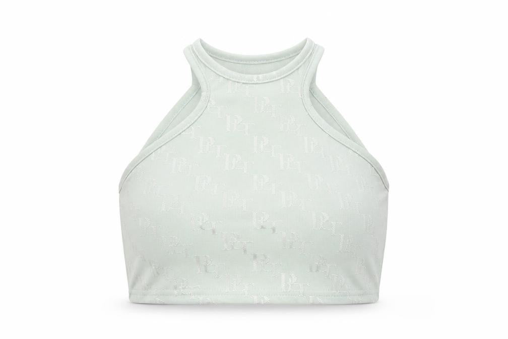 Front view of PRETTYLITTLETHING women’s green cropped t-shirt, size UK 16
