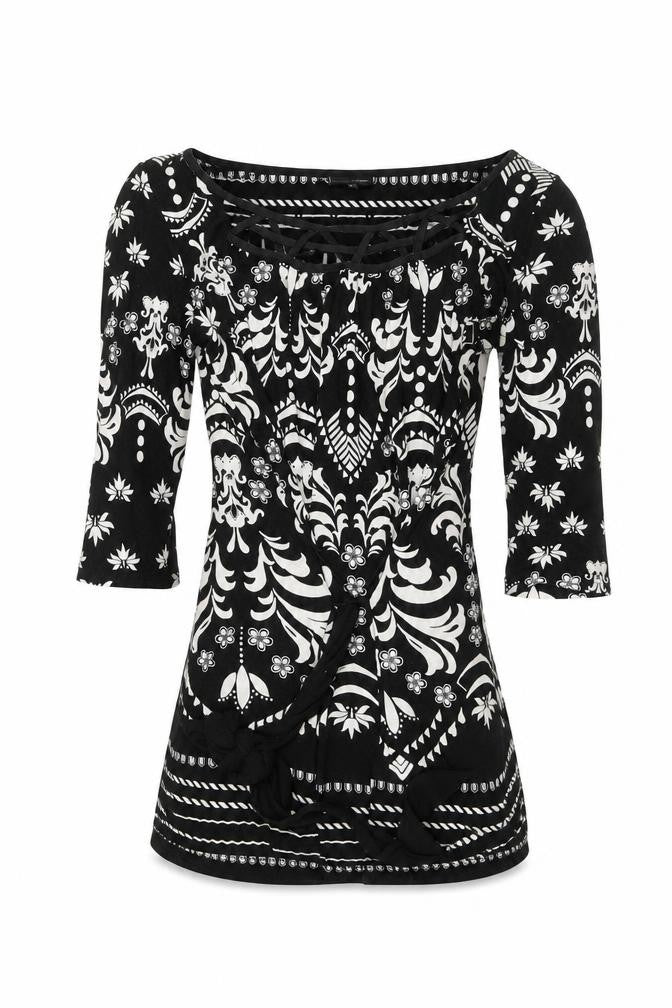 Front view of Next women’s black floral basic blouse, size UK 8