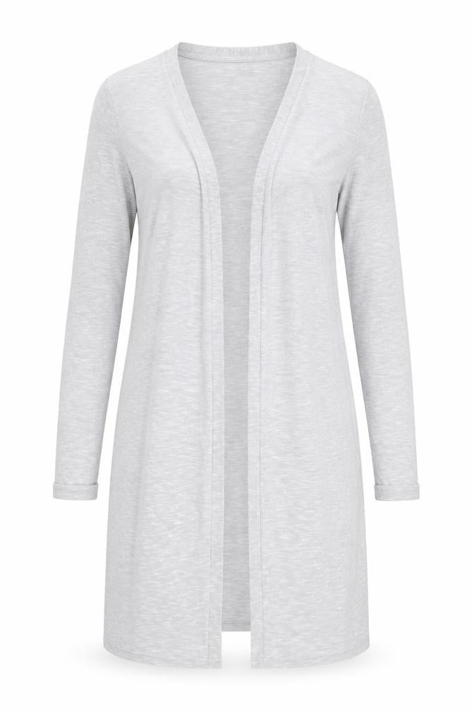 Front view of New Look women’s grey cardigan jumper, size UK 8