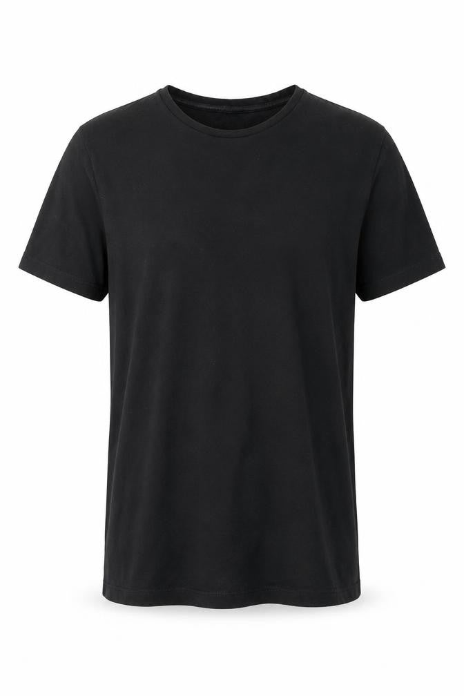 Front view of ASOS men’s black t-shirt, size M