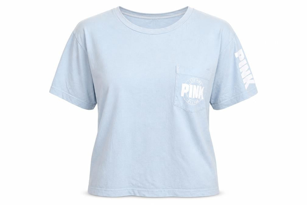 Front view of PINK women’s blue top pyjama top, size L