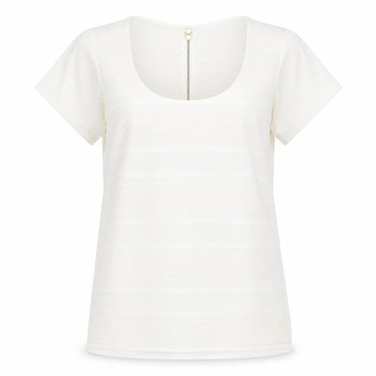 Front view of Oasis women’s white striped basic t-shirt, size UK 12