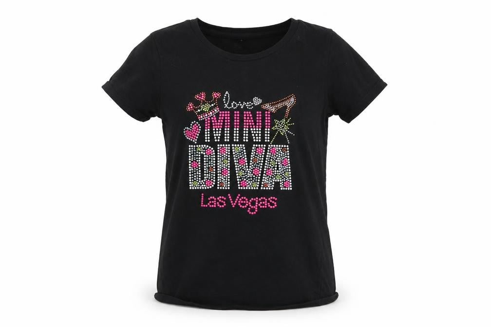Front view of Cotton Heritage girls’ black basic t-shirt, size S