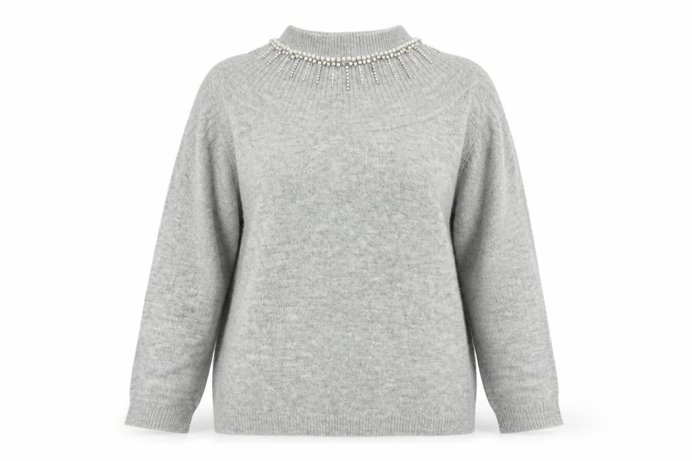 Front view of Dorothy Perkins women’s grey jumper, size UK 16