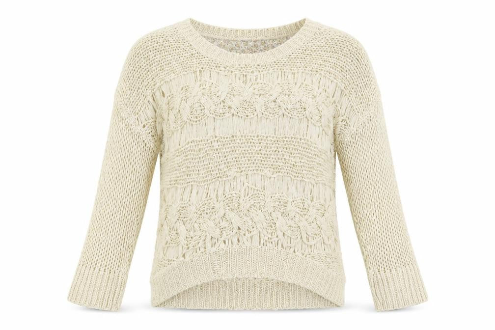 Front view of New Look women’s beige floral jumper, size UK 8