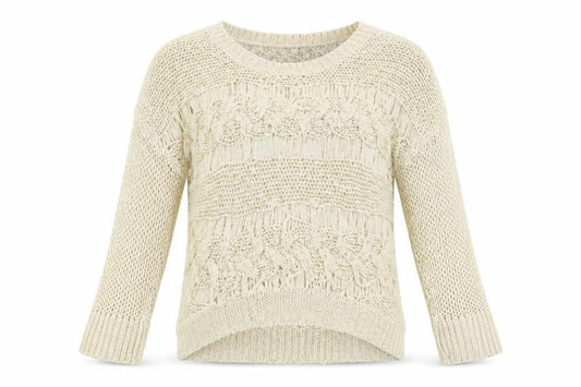 Front view of New Look women’s beige floral jumper, size UK 8