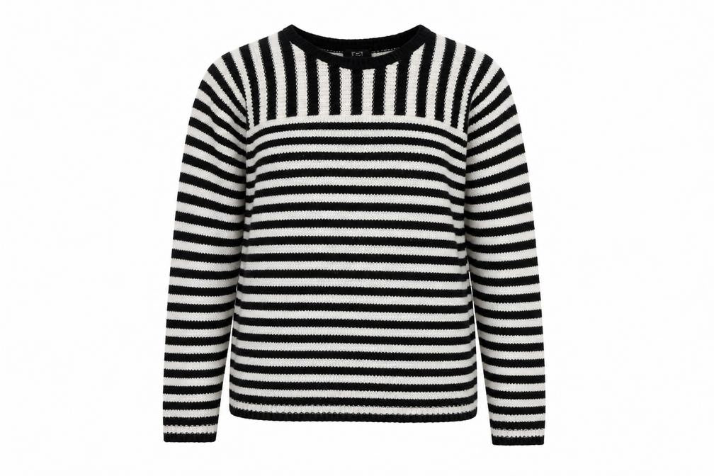 Front view of F&F women’s beige striped jumper, size UK 10