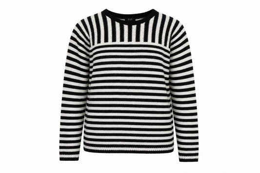 Front view of F&F women’s beige striped jumper, size UK 10