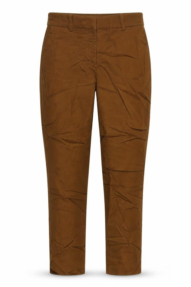 Front view of H&M women’s beige trousers, size UK 8, 25-inch leg