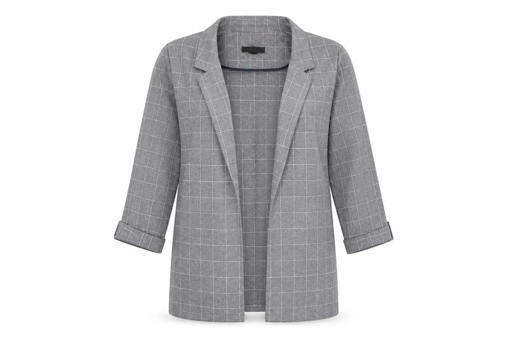 Front view of Primark women’s grey check cardigan jumper, size UK 10