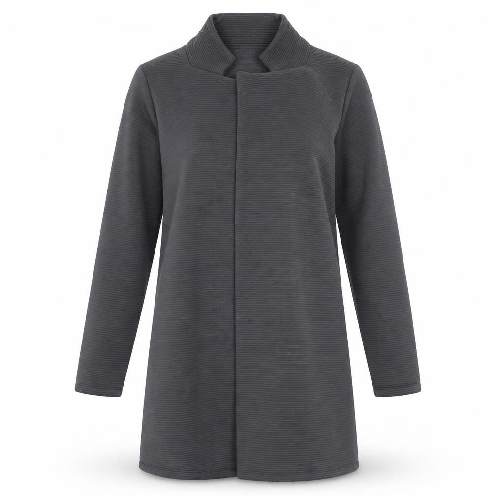 Front view of Boohoo women’s grey cardigan jumper, size UK 10
