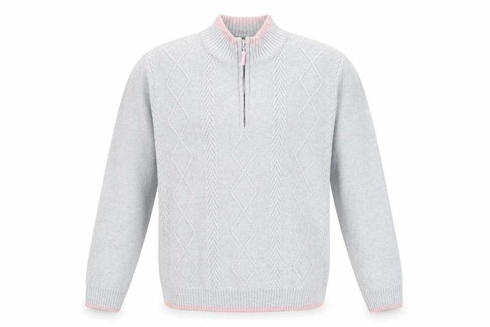 Front view of One Up Golf men’s grey jumper, size M