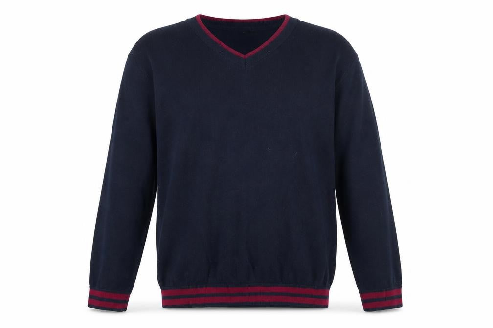 Front view of M&Co men’s blue jumper, size M
