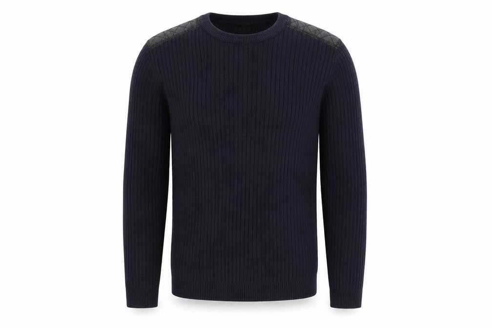 Front view of Dissident men’s blue jumper, size S
