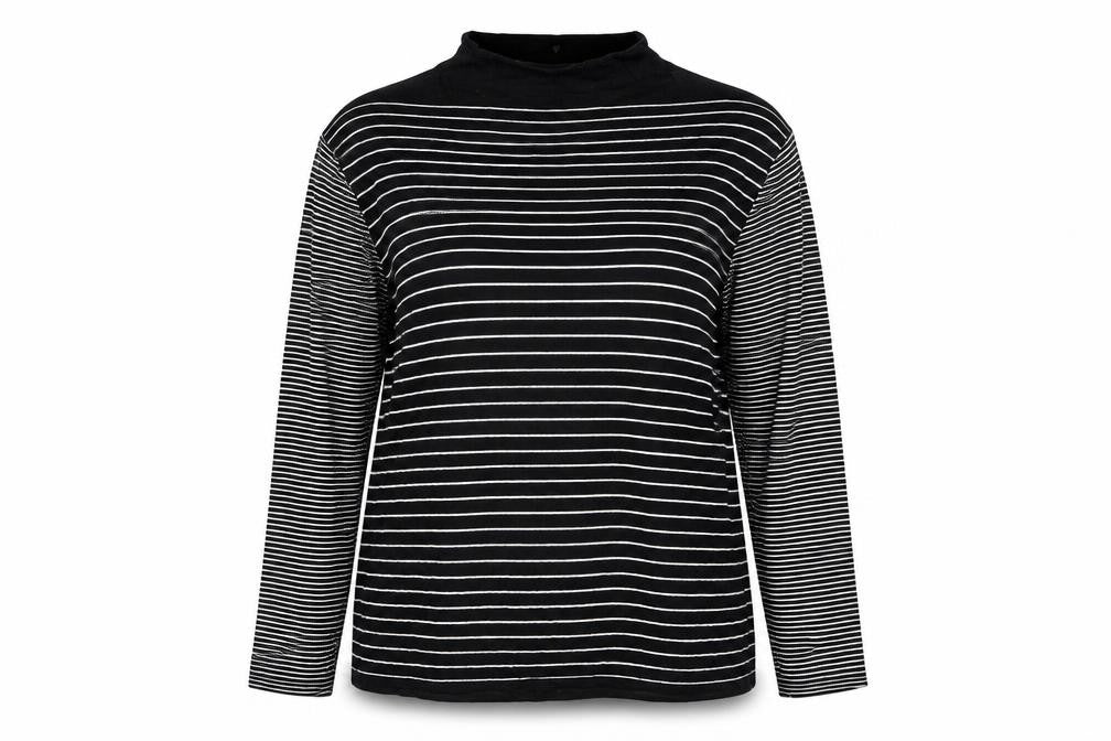 Front view of Very women’s black striped jumper, size UK 16