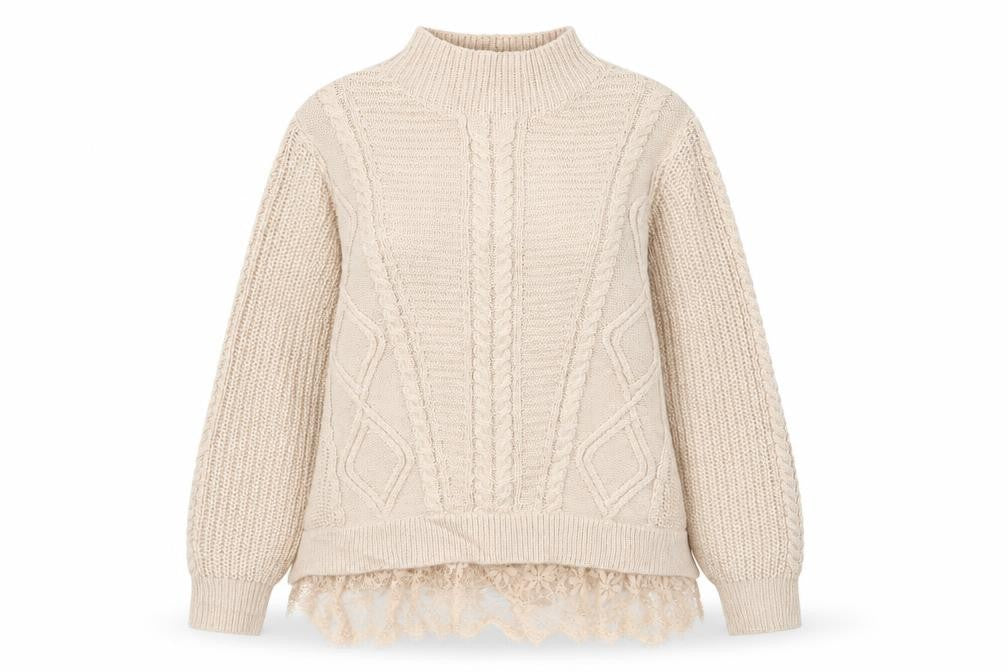Front view of Very women’s pink lace jumper, size UK 12