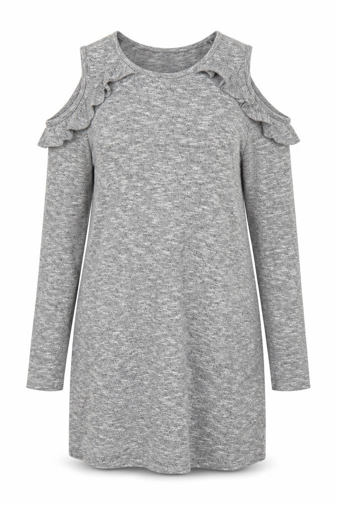Front view of women’s grey jumper dress, size L
