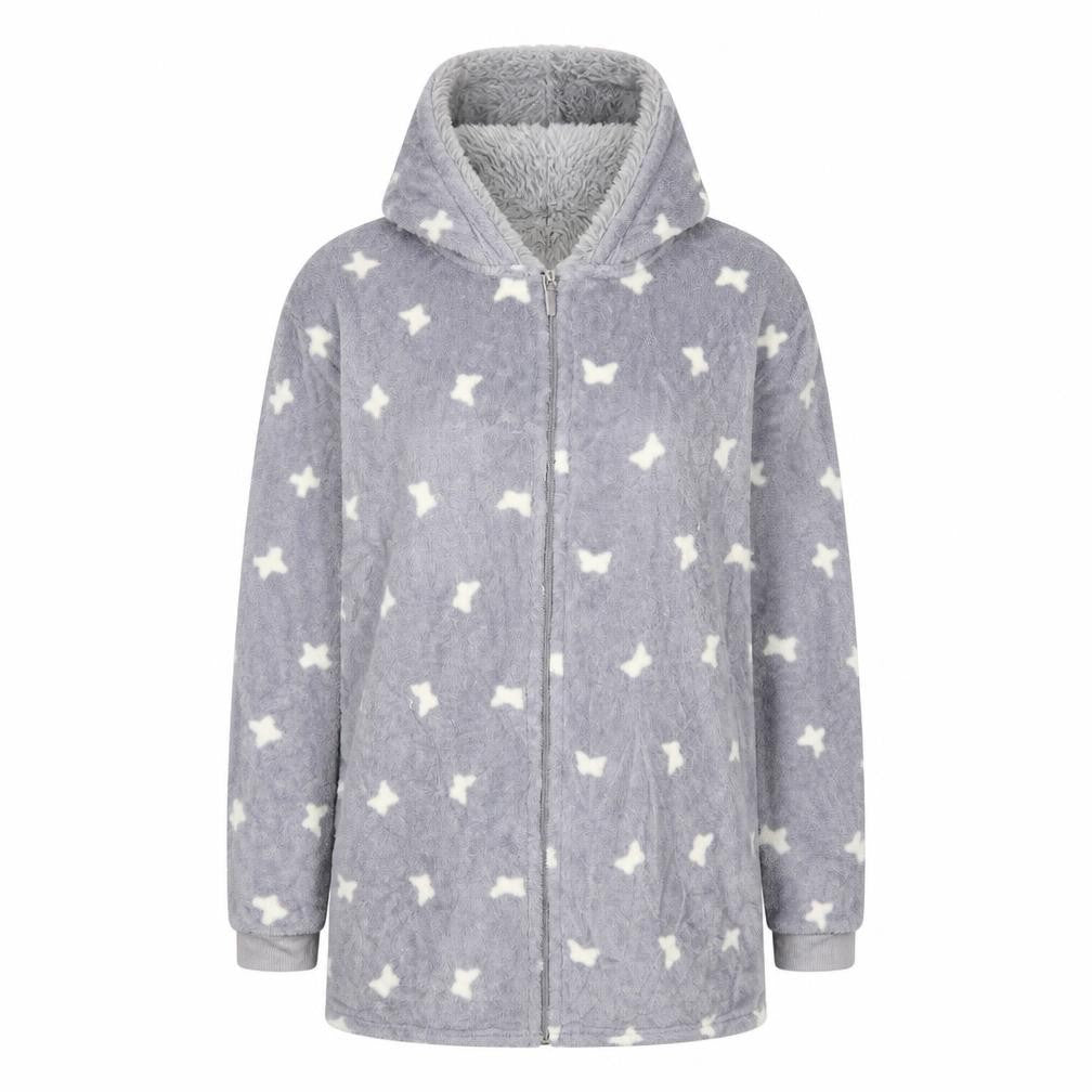 Front view of M&Co women’s grey polka dot top robe, size UK 12