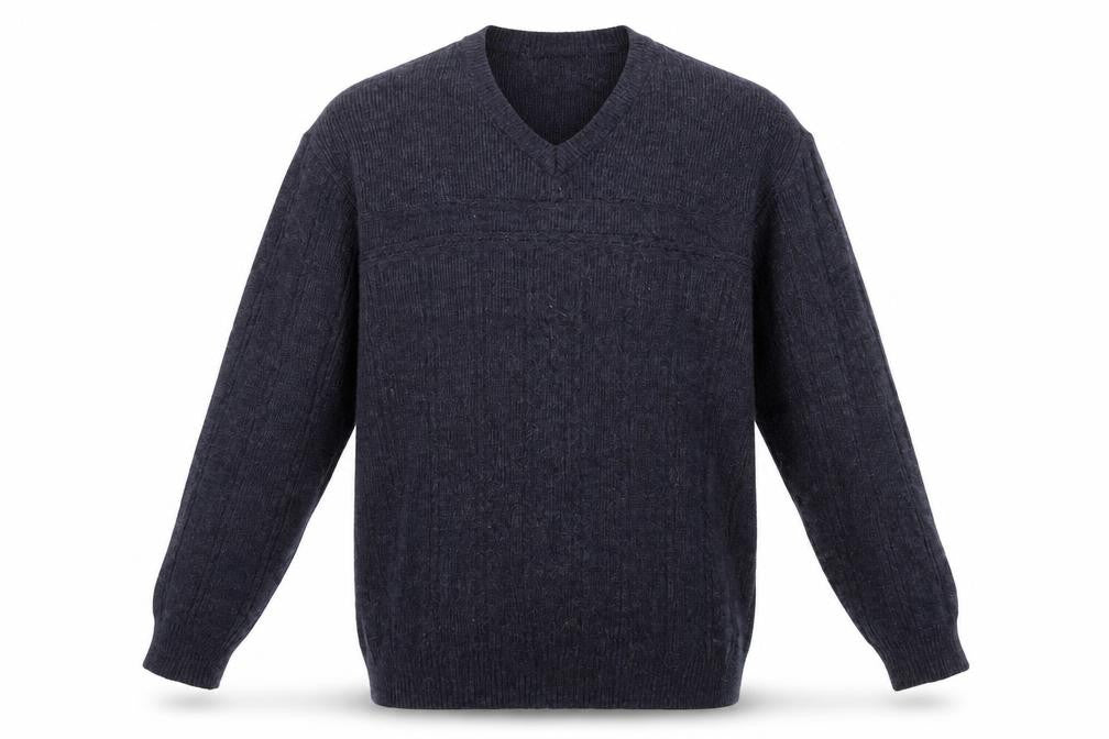 Front view of EWM men’s grey jumper, size L
