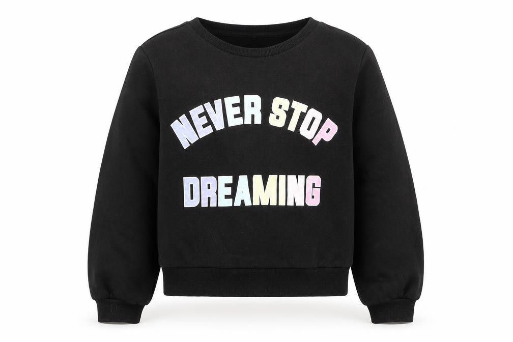 Front view of H&M girls’ black pullover sweatshirt, size 11-12, years