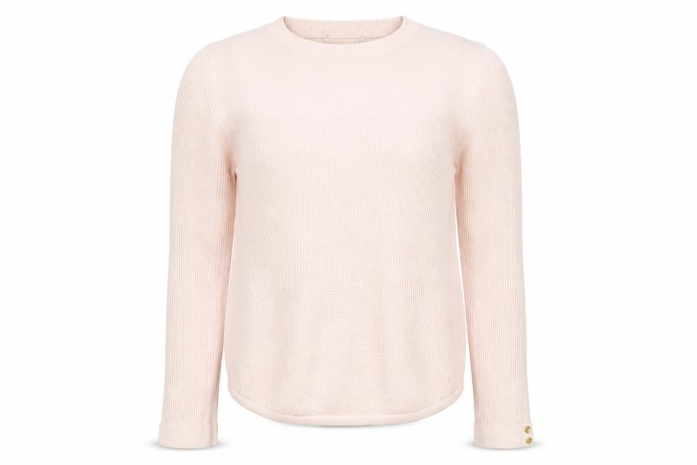 Front view of Marks & Spencer women’s pink jumper, size UK 10