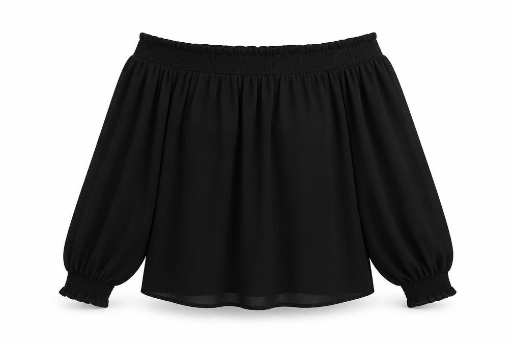 Front view of New Look women’s black basic blouse, size UK 10