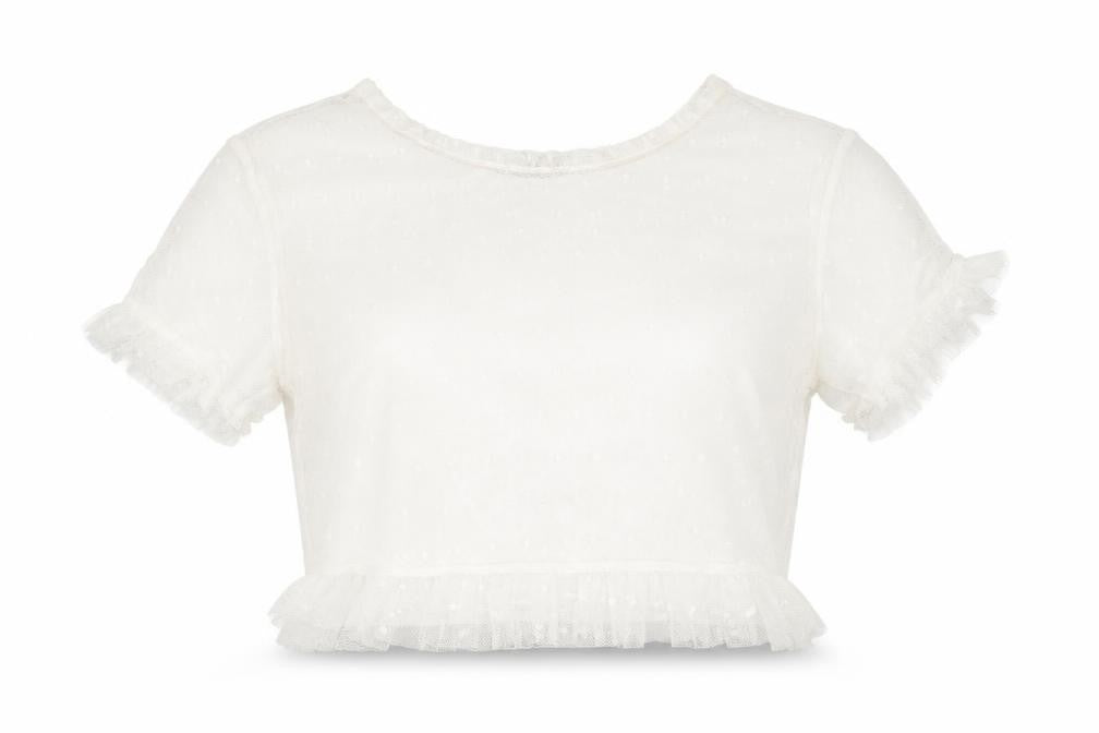 Front view of PRETTYLITTLETHING women’s white cropped blouse, size UK 6