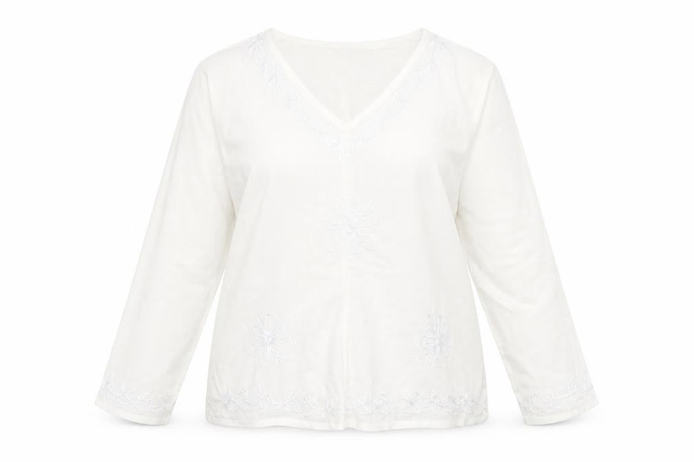 Front view of Preworn women’s white basic blouse, size M