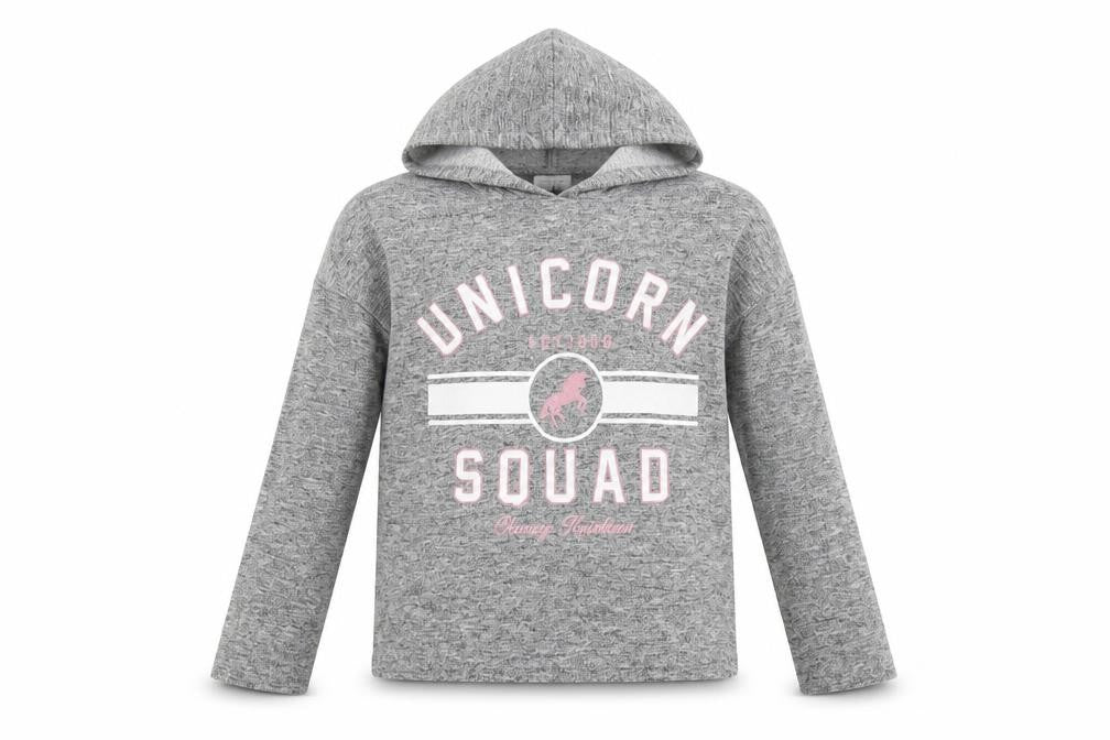 Front view of Matalan girls’ grey pullover hoodie, size 11, years