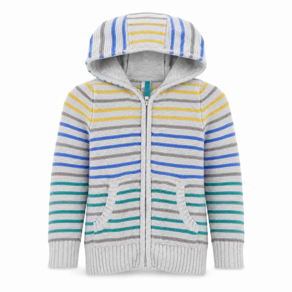 Front view of Tu girls’ grey striped jacket coatigan, size 2, years