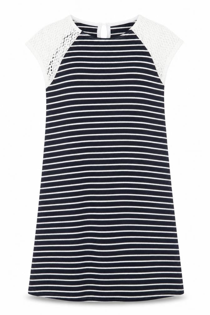 Front view of Young Dimension girls’ blue striped a-line, size 12, years