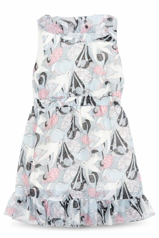 Front view of Mela London women’s blue geometric a-line, size M