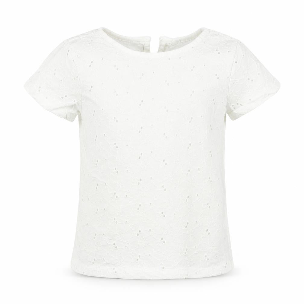 Front view of John Lewis girls’ white batik basic t-shirt, size 7, years