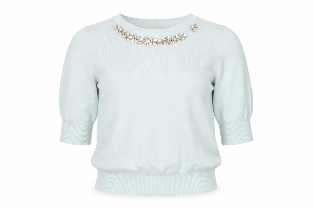 Front view of Dorothy Perkins women’s green basic blouse, size UK 10
