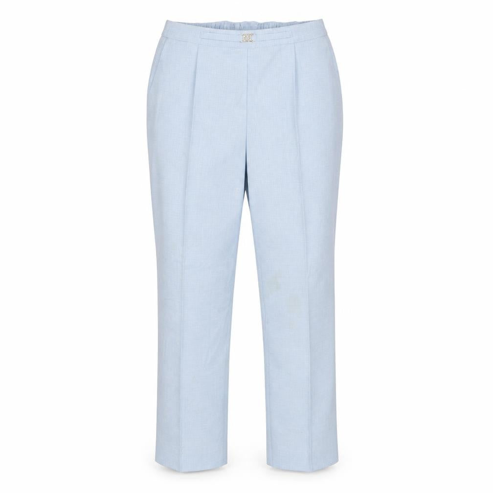 Front view of Marks & Spencer women’s blue trousers, size UK 10, 24-inch leg