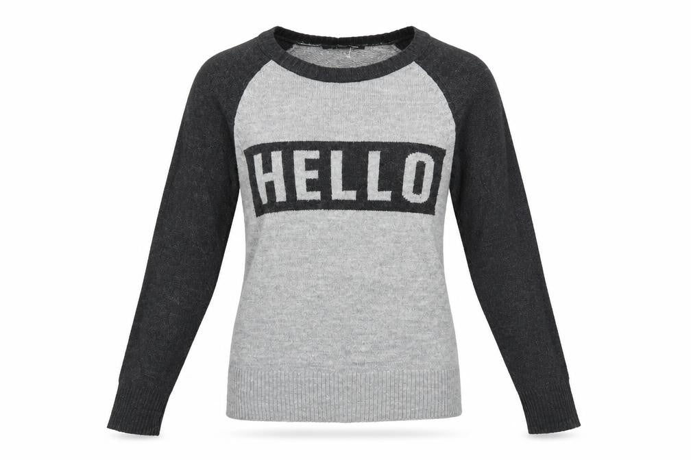 Front view of TALLY WEiJL women’s grey jumper, size S, - hello