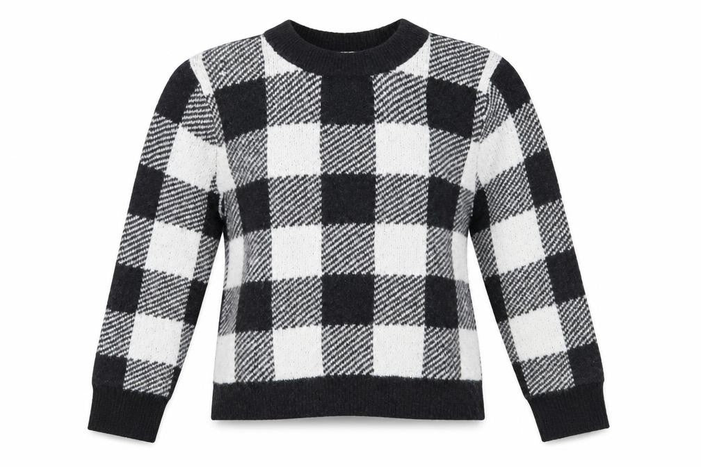 Front view of H&M women’s grey plaid jumper, size XS
