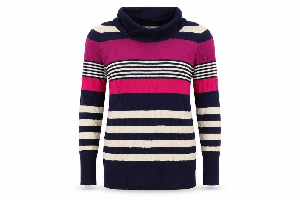 Front view of Marks & Spencer women’s multicoloured striped jumper, size UK 10