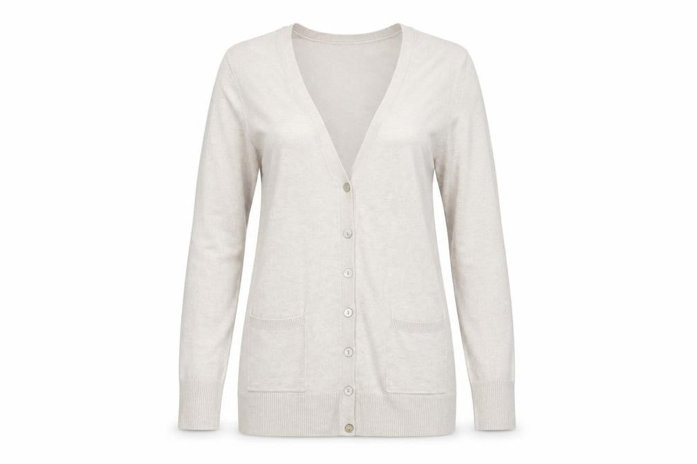Front view of Matalan women’s grey cardigan jumper, size UK 10