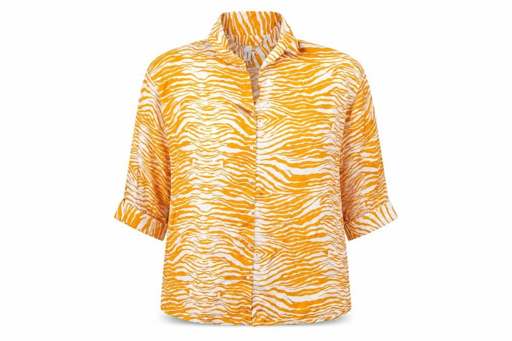 Front view of Soyaconcept men’s multicoloured animal print button-up, size M
