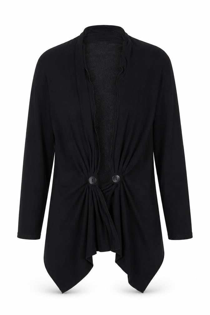 Front view of Just Elegance women’s black cardigan jumper, size M