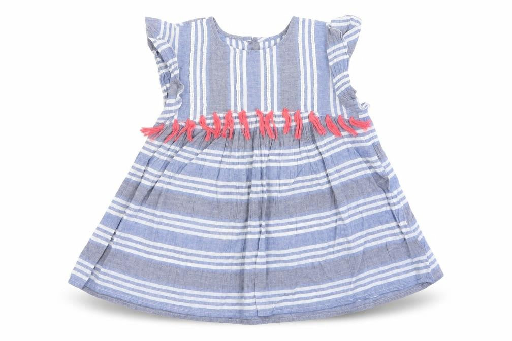 Front view of Matalan girls’ multicoloured striped a-line, size 7, years