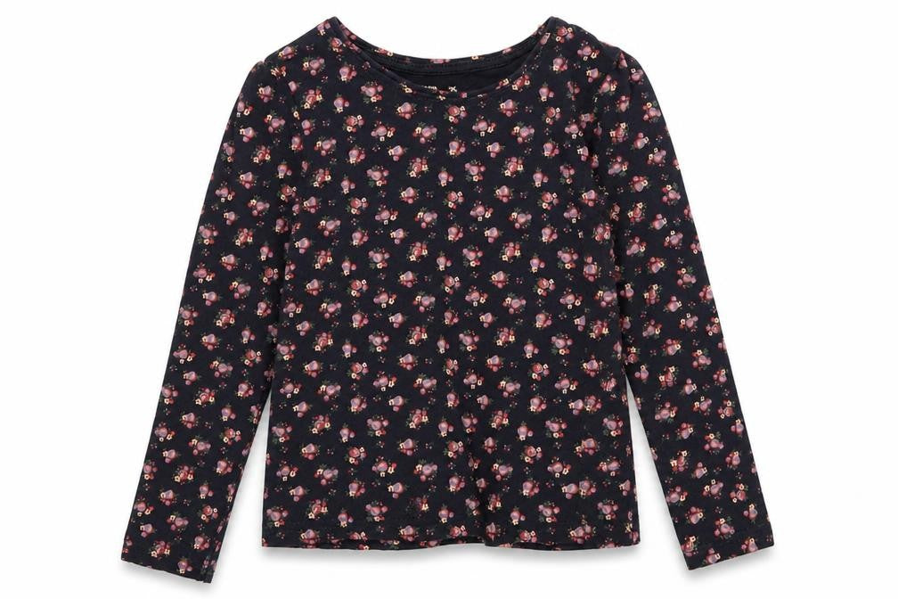 Front view of Young Dimension girls’ black floral basic t-shirt, size 6-7, years
